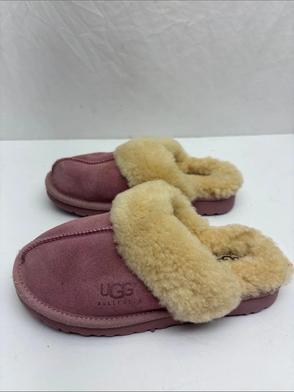 Ugg Cozy Shearling-Lined Pink Slippers, size 12 for toddler girl, box 44